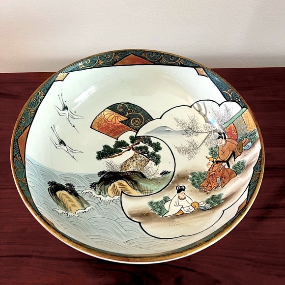 Japanese Kutani Porcelain Bowl Large Hand Painted In The Early 20th Cent… - Picture 5 of 16